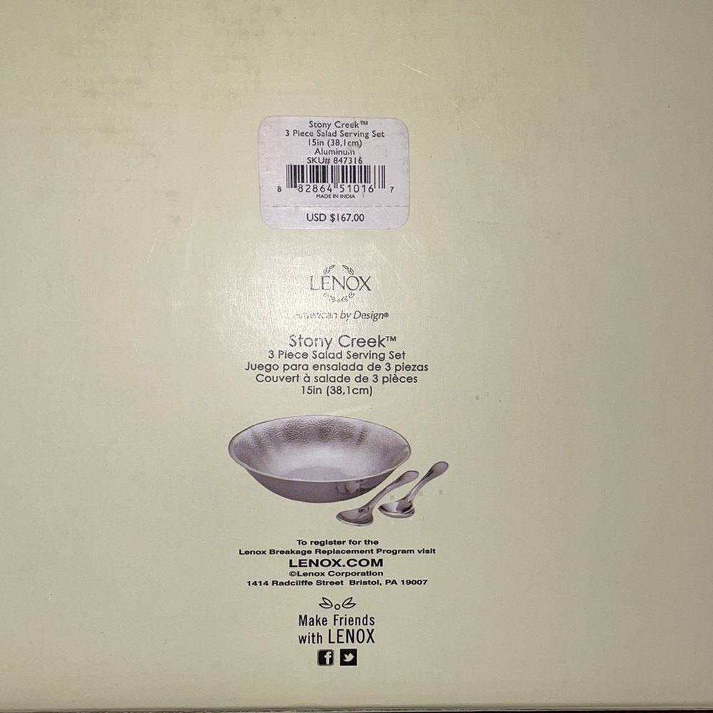 Lenox salad bowl and serving spoons - Picture 2 of 4